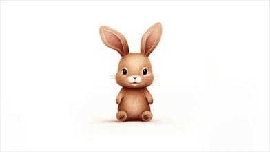 A cute cartoon rabbit with large ears centered on a minimalistic white background Ai generated
