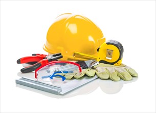 Construction tools on a white background