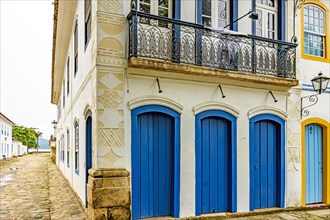 Street and old houses in the famous historic city of Paraty on the coast of Rio de Janeiro