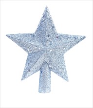Christmas toy star for Christmas tree against a white background