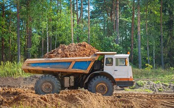 Large old tipper with clay floor in the forest