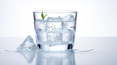 Glass of water with ice cubes on a white background Ai generated