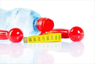 Bottle of dumbbells and band isolated
