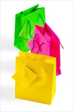 Three coloured isolated paper bags