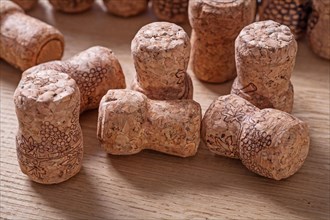 Champagne cork on a wooden background