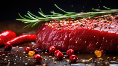 Raw beef steak with rosemary