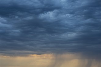 Dramatic cloud formation and veil of rain during a summer thunderstorm