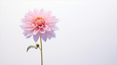 A single pink dahlia with delicate petals stands elegantly against a soft white backdrop Ai generated