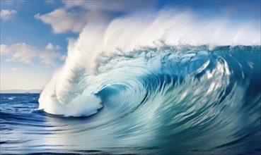 Surfing ocean wave. Blue ocean wave. Nature background. Big ocean waves