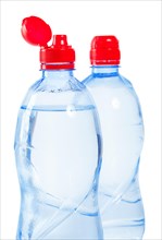 Close-up of the top of water bottles