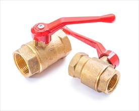 Brass sanitary fittings against a white background