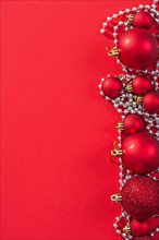 Copyspace image red christmas baubles on background