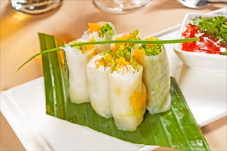 Fresh tipycal vietnamese style summer rolls