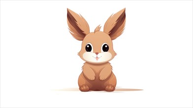 A cute brown cartoon rabbit with big ears sitting and looking forward Ai generated