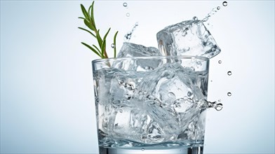 Glass of water with ice cubes and cannabis leaf on white background Ai generated