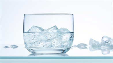Ice cubes in a glass of water on a white background. closeup view Ai generated