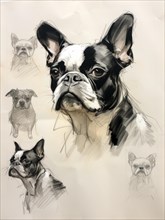 A series of French Bulldog sketches captured in various poses and expressions Ai generated