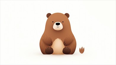 Cartoon illustration of a cute brown bear sitting with a simple and minimalistic style Ai generated