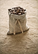 Coffee grains in sacks on sacks