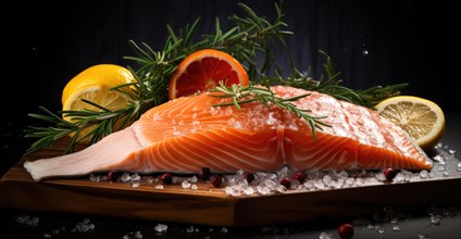 Raw salmon fillet with rosemary