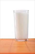 Glass of milk against a white background