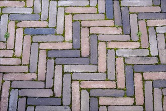 Clinker paving in herringbone pattern