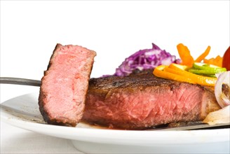 Fresh juicy beef ribeye steak sliced