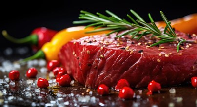 Raw beef steak with rosemary