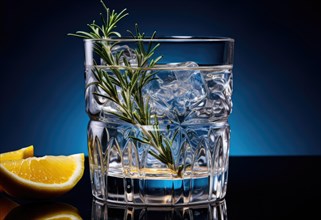Cocktail with lemon and rosemary on a black background Ai generated