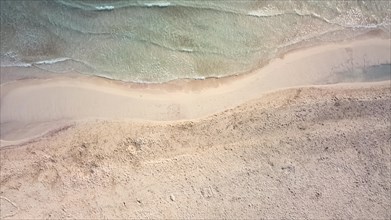 Aerial view from drone of a natural paradise beach in the mediterranean