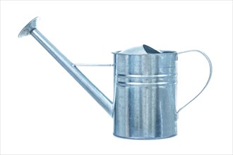 Metallic galvanised watering can isolated on white background