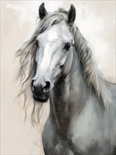 A digitally painted portrait of a horse with a flowing mane