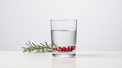 Glass of water with cranberries and rosemary on a blue background Ai generated