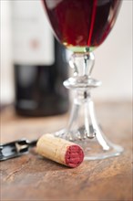 Red wine corking and tasting closeup macro