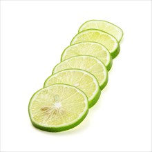 Green fresh lime slices isolated over white background