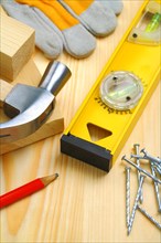 Building tools and materials on the table