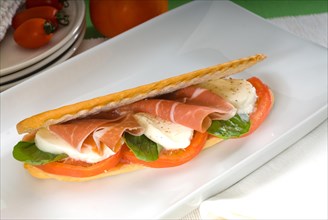 Panini sandwich with fresh caprese and parma ham