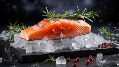 Raw salmon fillet with rosemary