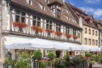 Old town with restaurants and historic buildings