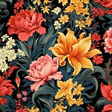 Ornate fabric pattern with a mix of bright red