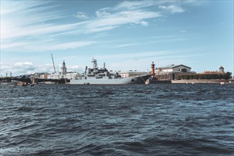 View of warships in St. Petersburg. Tourism concept