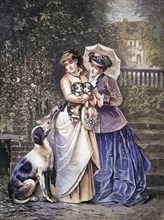 Frauen mit Hundewelpen