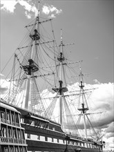 Image of a warship in St. Petersburg. Tourism concept