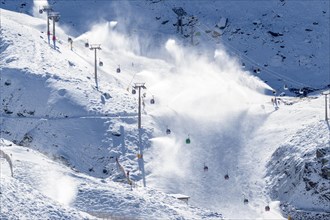 Ski resort artificial snow slopes using snow cannons