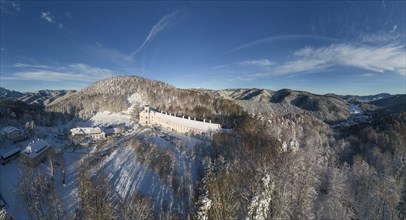 Aerial view of the Servite monastery in winter