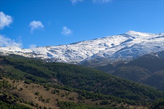 Ski slopes of Pradollano ski resort in Sierra Nevada mountains in Spain