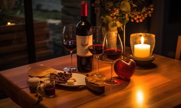 A cozy romantic setting featuring wine