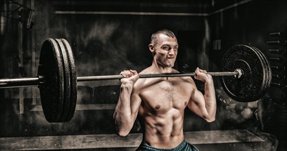 Portrait of an athlete who is lifting the barbell in the gym. The concept of sport and healthy lifestyle.