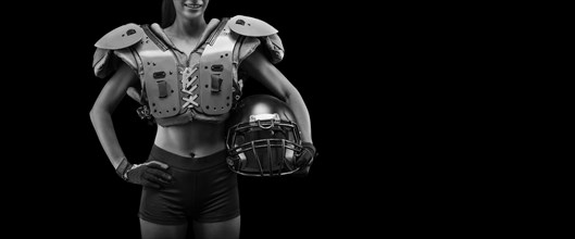 NO name portrait of a woman in shoulders pads. American football. Sports concept.