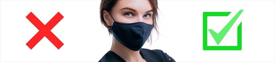 Portrait of a beautiful girl in a protective mask. Coronavirus vaccine concept. Advertising banner. Medical concept